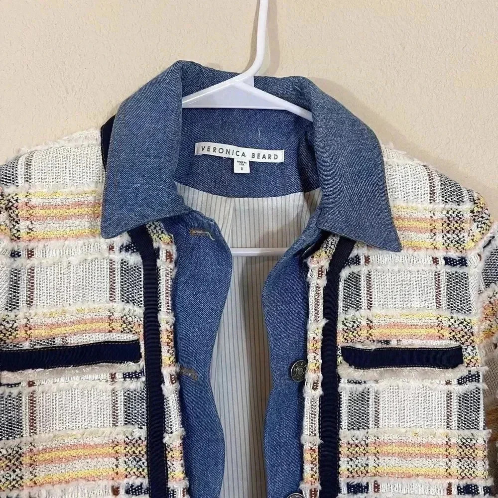 Veronica Beard Santiago Button Front Tweed Denim Jacket Womens Size 0 - Picture 7 of 16